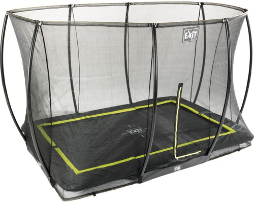 Trampoline de jardin rectangulaire avec filet de sécurité.