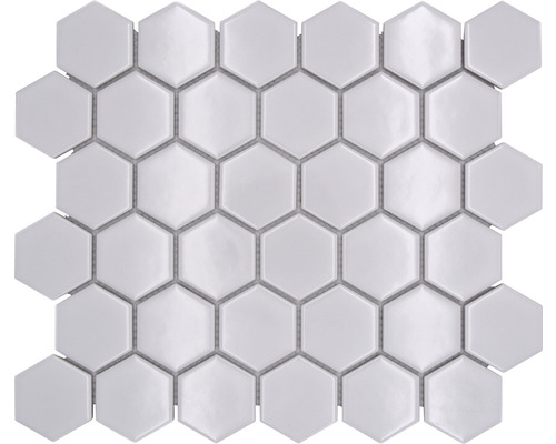 Keramikmosaik Hexagon uni weiss glänzend 32,5x28,1 cm