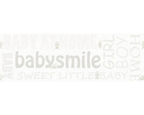 Bordüre 35848-2 Little Stars Schrift silber Tapete mit Babymotiven und Schriftzügen wie Babysmile, Boy, Girl und Home