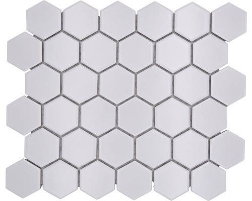 Keramikmosaik Hexagon uni weiss matt 32,5x28,1 cm