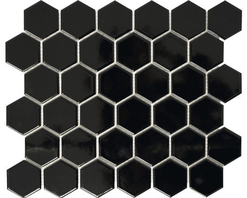 Mosaïque céramique Hexagon uni noir brillant 32.5x28.1 cm Carreaux de mosaïque en céramique de forme hexagonale