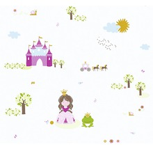 Tapete mit Prinzessinnenmotiv, inklusive Schloss, Frosch und Kutsche