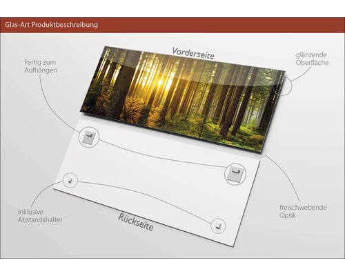 Description du produit Image en verre avec motif de forêt, supports et entretoises