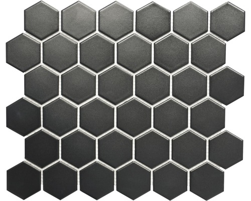 Keramikmosaik Hexagon uni schwarz matt 32,5x28,1 cm