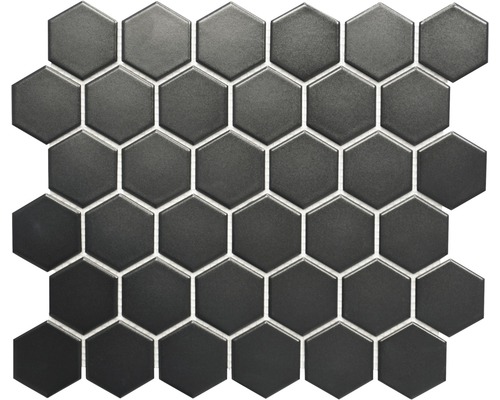 Mosaïque céramique Hexagon uni noir mat 32.5x28.1 cm Mosaïque avec éléments hexagonaux