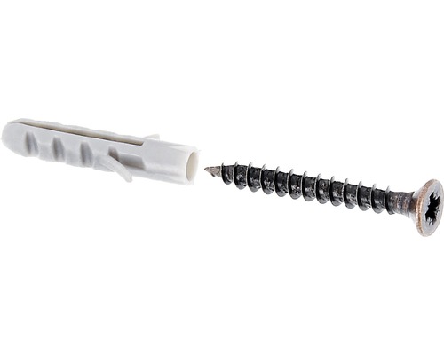 Schrauben- und Dübel-Set, brüniert, 3 x 25 mm Kunststoffdübel und Schraube