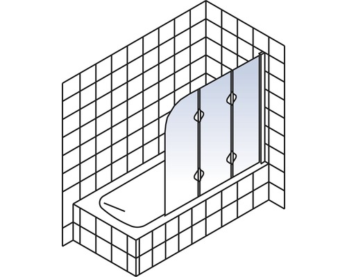 Illustration eines Badezimmers mit Badewanne und Badewannenaufsatz