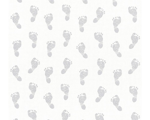 Papier peint intissé 35863-1 Little Stars petits pieds argent Papier peint avec motif d''empreintes de pieds