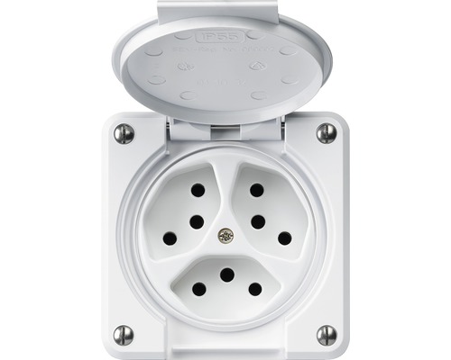 Steckdose Robusto 3xT13 weiss Aufputzsteckdose mit Klappdeckel