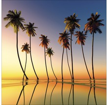 Illustration von Palmen am Strand mit Reflexionen im Wasser