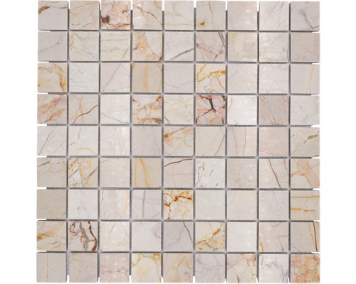 Natursteinmosaik Quadrat golden cream poliert 30,5x30,5 cm