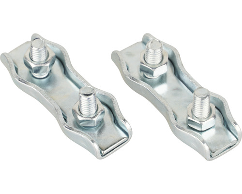 Zwei Drahtseilklemmen aus Metall