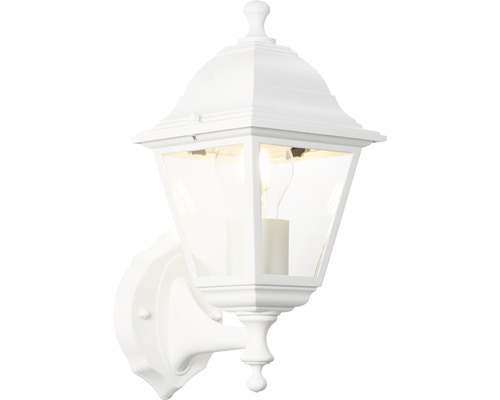 Applique extérieure sur pied IP44 1 ampoule hxpxl 310x190x140 mm Nissi blanc Applique murale extérieure blanche de style lanterne avec verre transparent