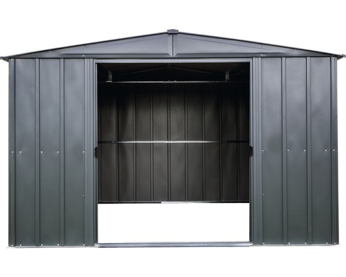 Metall Gerätehaus mit offener Tür