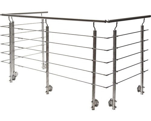 Geländerset Pertura Hestia U-Form Edelstahl mit Rundstäbenfür Seitenmontage B: 15 m Geländer aus Edelstahl mit horizontalen Drahtseilen