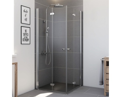 Douche accès d'angle avec porte pivotante-pliante Breuer Elana Komfort 75x75 cm, décor gris, profilé couleur noir