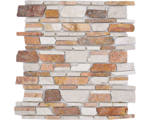 Mosaïque en pierre naturelle Brick225 mélange Biancone/Rosso 30.5x30.5 cm