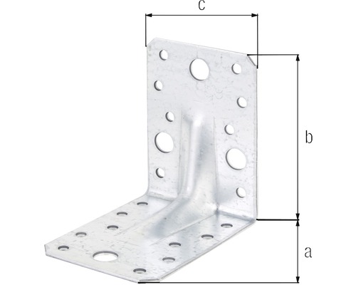 Winkelverbinder aus Metall mit Löchern und Größenangaben