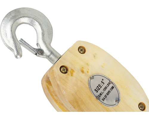 Holzblock mit Haken, Größe 5 Zoll, sichere Arbeitslast 1200 lbs