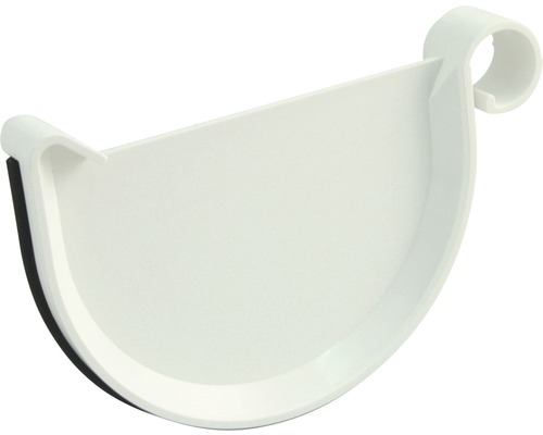 Fond de gouttière Marley plastique semi-circulaire blanc de signalisation RAL 9016 DN 125 mm Embout de gouttière demi-ronde en plastique avec dispositif de suspension
