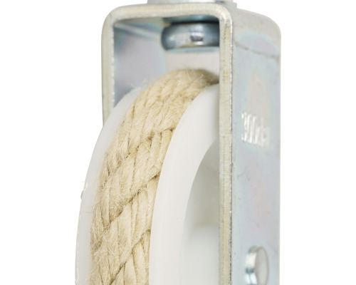 Seilrolle mit Seil in Metalleinfassung