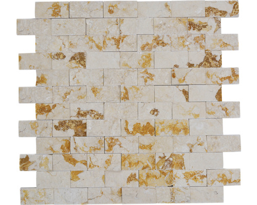 Mosaïque en pierre naturelle Brick Splitface sunny beige 30x30 cm