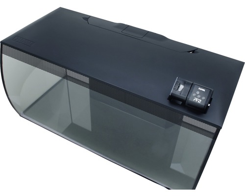 Aquarium noir avec distributeur automatique de nourriture