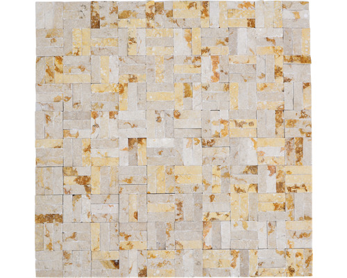 Mosaïque en pierre naturelle Parquet Splitface sunny beige 30x30 cm