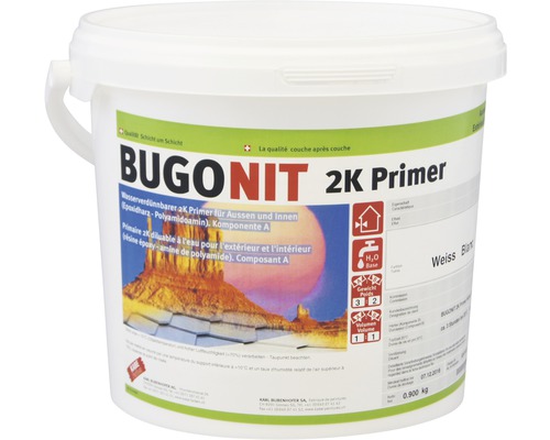 Primaire Bugonit 2K pour l''intérieur et l''extérieur dans un seau blanc.