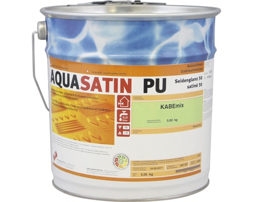 Peinture couvrante KABE Aquasatin brillant satiné 50 5 kg Peinture laquée Aquasatin PU pour intérieur et extérieur, 5 kilogrammes