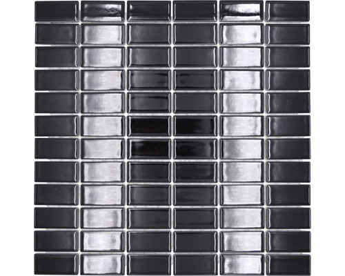 Mosaïque céramique uni noir brillant 30x30 cm Mosaïque avec pierres rectangulaires noires et argentées