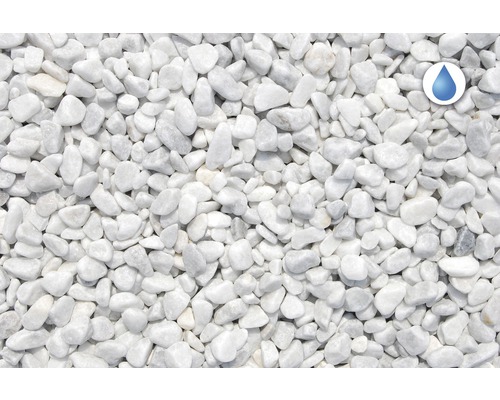 Galets décoratifs blancs comme couvre-sol avec le symbole de perméabilité à l''eau