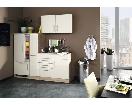 Küchenzeile mit Geräten Held Möbel Toronto 190 cm Frontfarbe creme Korpusfarbe sonoma eiche 782.1.6509
