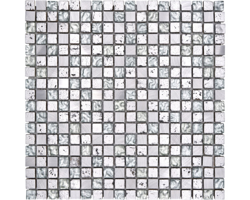 Glasmosaik Quadrat Crystal mix silber 30x30 cm Quadratische Mosaikfliese aus Glas und Metall