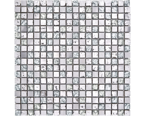 Glasmosaik Quadrat Crystal mix silber 30x30 cm