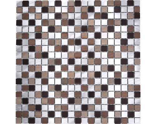 Aluminiummosaik Quadrat mix alu-kupfer 31,7x31,7 cm Mosaikfliese mit Metall-, Holz- und Steinoptik