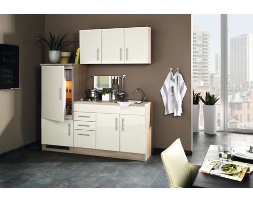 Küchenzeile mit Geräten Held Möbel Toronto 180 cm Frontfarbe creme Korpusfarbe sonoma eiche 908.6509
