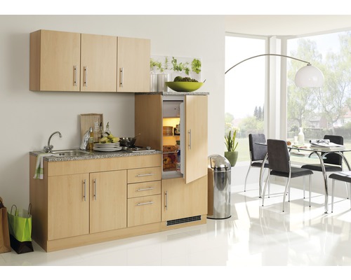Küchenzeile mit Geräten Held Möbel Toronto 180 cm Frontfarbe buche Korpusfarbe buche 908.6510