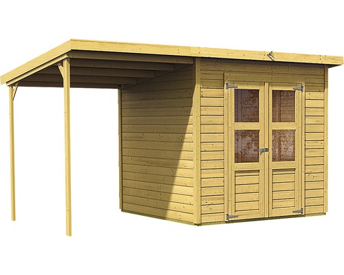 Abri de jardin en bois avec extension et double porte