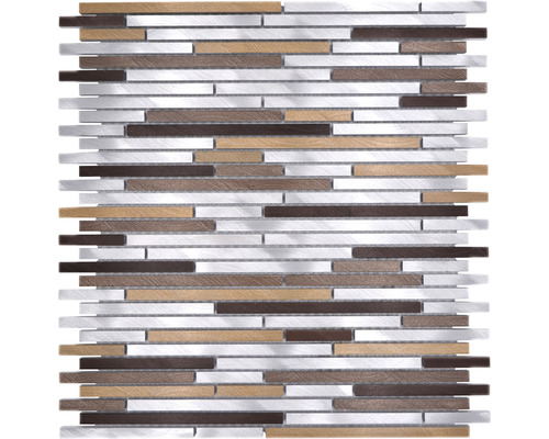 Aluminiummosaik Quadrat mix alu-kupfer 29,8x31,8 cm Mosaikfliese mit Holz- und Metalleffekt