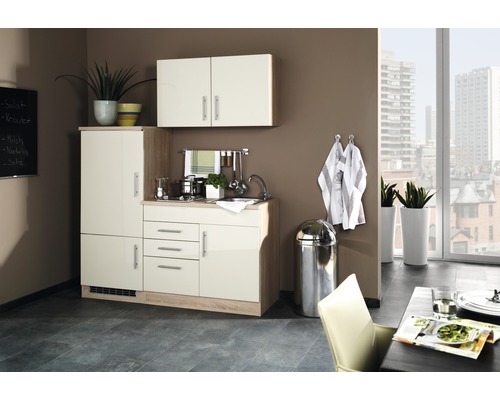 Küchenzeile mit Geräten Held Möbel Toronto 160 cm Frontfarbe creme Korpusfarbe sonoma eiche 909.6509