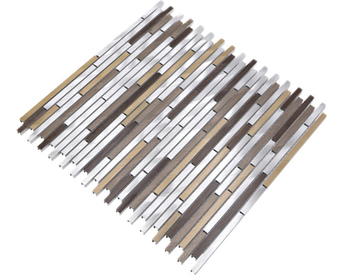 Mosaïque avec aspect bois et éléments métalliques