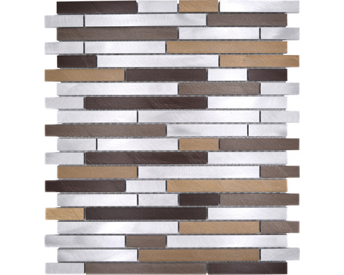 Aluminiummosaik Quadrat mix alu-kupfer 29,8x33,8 cm Mosaikfliese mit Holz-, Metall- und Steinoptik