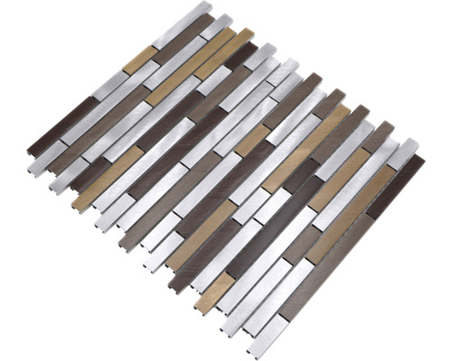 Tapis de carreaux de mosaïque avec effet aluminium, bois et métal