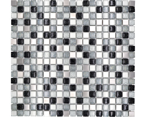 Glasmosaik Quadrat Crystal/Stahl mix silber-schwarz 30,5x32,2 cm
