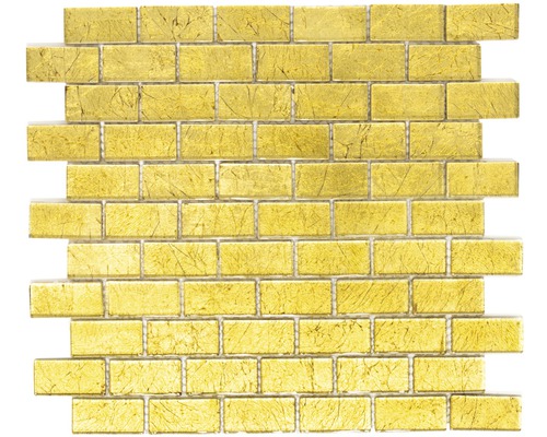 Glasmosaik Brick Crystal XCM8GO35 uni gold 30x30 cm Mosaikfliese in Ziegeloptik