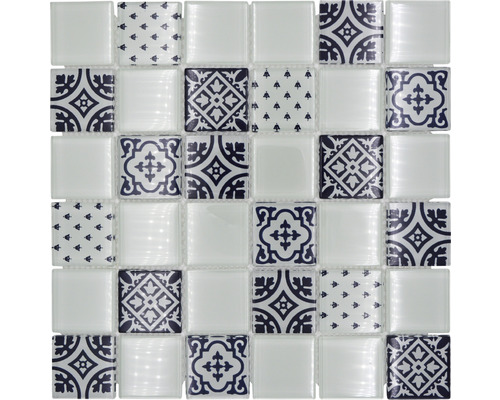 Glasmosaik Quadrat Crystal XCM8OP1 weiss 30x30 cm Mosaikfliese mit verschiedenen Mustern