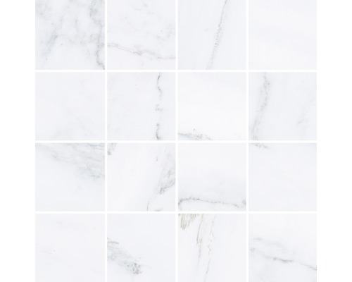Grès cérame fin mosaïque Velvet blanco 30x30 cm Carreaux à aspect marbré, disposés en carré
