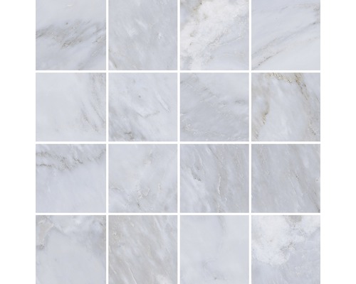 Grès cérame fin mosaïque Velvet gris 30x30 cm Motif de seize carreaux de marbre blanc