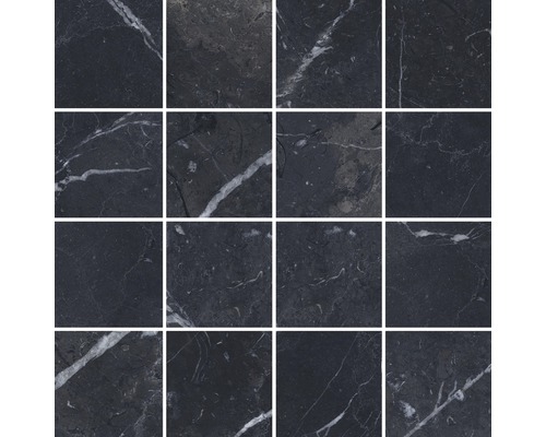 Grès cérame fin mosaïque Velvet negro 30x30 cm Motif de carreaux carrés à texture de marbre